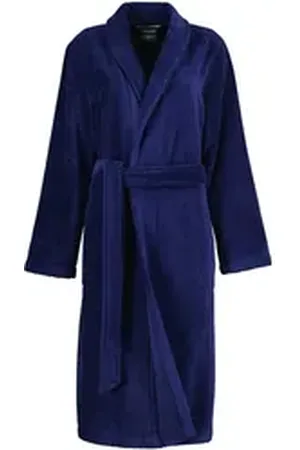 CAWÖ Cawö Damenbademantel Damen Bademantel mir Schalkragen, Knielang, Baumwollmischung, Schalkragen, Velours Qualität blau 44-46