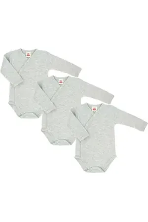 Makoma Langarmwickelbody Baby Body Wickelbody für Neugeborene Jungen & Mädchen (Spar-Set, 3-tlg., 3er-Pack) 100% Baumwolle grau 74