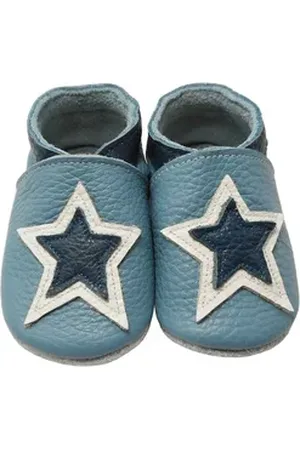 Yalion Yihakids Weiche Leder Lauflernschuhe Hausschuhe Lederpuschen Stern Blau Krabbelschuh 100% Leder blau 18-19 EU