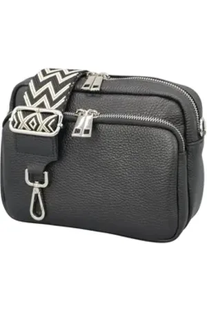 Adel Bags Schultertasche BELLA Umhängetasche für Damen, Schultertasche mit 2 Wechselriemen, echtes Leder, hergestellt in Italien schwarz