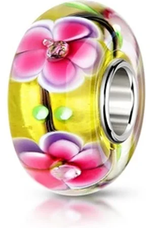 Materia Bead Damen Glasperle Blüten Blumen Gelb Pink 1449, Hülse aus 925 Sterling Silber gelb
