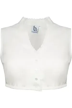 Bergweiss Trachten Dirndlbluse Ärmellose Damen Bluse Kadira mit Stehkragen und Knopfleiste - Ecru 42