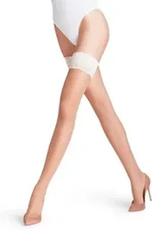 Falke FALKE Halterlose Feinstrümpfe Lunelle (1-Paar) mit Zierspitze in Pfauenfeder Optik braun I (8,5-9)