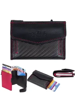 Tony Perotti Mini Geldbörse Geldbeutel Kartenbörse Damen Herren Smart Wallet Furbo RFID Schutz, Portemonnaie Lederbörse klein Börse echtes Leder + Schlüsselbörse rot|schwarz