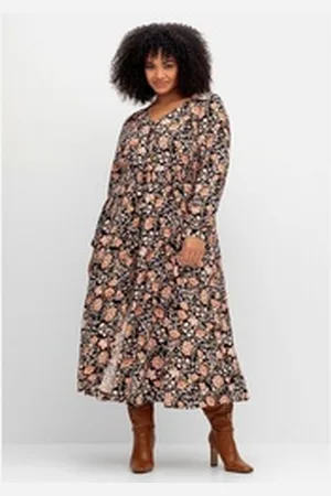 Sheego By Joe Browns Maxikleid Große Größen mit Blumenprint und gesmokter Taille bunt|schwarz 40