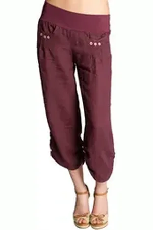 CASPAR Leinenhose KHS017 Damen 3/4 Hose aus robustem Leinen mit breitem Stretch Bund - Made in Italy rot L - DE40 UK12 IT44 ES42 US10