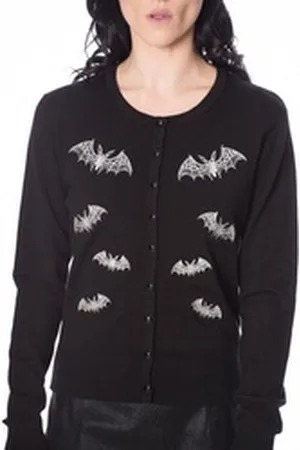 Banned Retro Strickjacke Gothic Lace Bats Bestickte Fledermäuse Cardigan schwarz XL