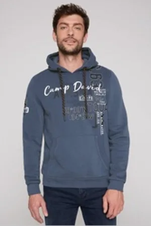 Camp David Kapuzensweatshirt mit Label-Applikationen blau S