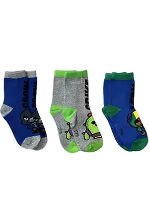 Coole-Fun-T-Shirts Freizeitsocken BRAWL STARS Kindersocken Socken für Jungen + Mädchen 3 Paar Strümpfe im Set Kinder Kniestrümpfe Größen 27/30 31/34 35/38 grau 27/30