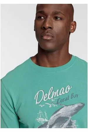 DELMAO Langarmshirt schmale Passform, mit lässigem Print, Rundhalsausschnitt grün 4XL (68/70)