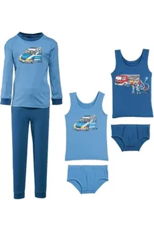 Erwin Müller Pyjama Jungen-Wäsche-Set 6-tlg. (6 tlg) Single-Jersey gemustert blau 86/92