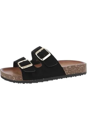Ital-Design Damen Mules Freizeit Pantolette Flach Pantoletten in Schwarz schwarz 38 EU