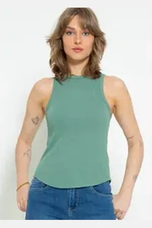 SASSYCLASSY Tanktop Geripptes Basic Tanktop Ärmelloses Top mit Rundhalsausschnitt und breiten Trägern grün L