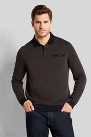 Bugatti Langarm-Poloshirt in 2-tone-Optik braun 4XL
