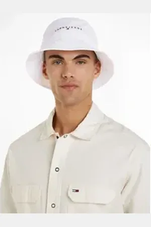 Tommy Hilfiger Fischerhut TJM LINEAR LOGO BUCKET HAT mit gesticktem Logoschriftzug UNISEX Buckethat weiß