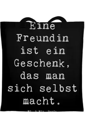 Mr. & Mrs. Panda Tragetasche Geschenk Freundin - Schwarz - Freundschaft, Danke, Strandtasche, Eink (1-tlg), Cross Stitching Griffe schwarz
