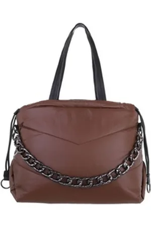 Ital-Design Schultertasche Mittelgroße, Damentasche Handtasche mit Kette braun