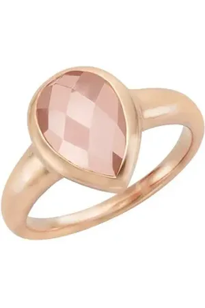 Jamelli Fingerring Silber 925 rosé-vergoldet mit echtem Rosenquarz rot 056 (17,8)