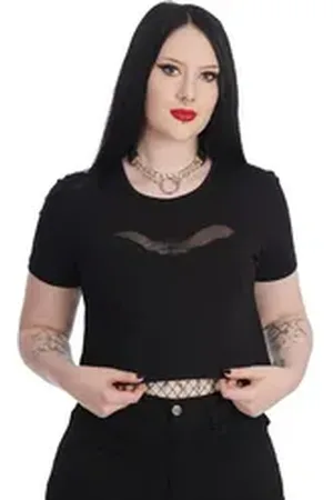 Banned Retro Crop-Top Dreamology Fledermaus Bat Spitze Bauchfrei Gothic schwarz L