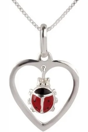 schmuck23 Kettenanhänger Anhänger Kette Marienkäfer Herz 925 Silber Kinder Mädchen (Halskette mit Anhänger), Silberanhänger Kettenanhänger Kinderschmuck Halskette silberfarben
