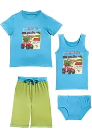 Erwin Müller Pyjama Jungen-Wäsche-Set 4-tlg. Single-Jersey gemustert blau|grün 98/104