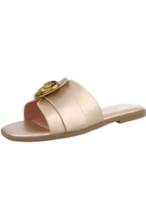 Ital-Design Damen Mules Freizeit Pantolette (86527009) Blockabsatz Pantoletten in Gold goldfarben 36 EU
