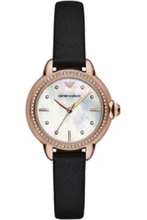 Emporio Armani Quarzuhr AR11598, Armbanduhr, Damenuhr, analog, Lederarmband schwarz