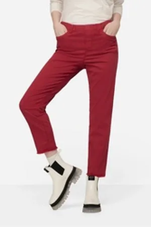 Laurasøn Funktionshose 7/8-Slimhose schmale Passform 4-Pocket Fransensaum rosa|rot 44