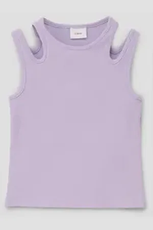 QS by s.Oliver Shirttop Geripptes Top mit Cut-out-Details Cut Out lila 92/98