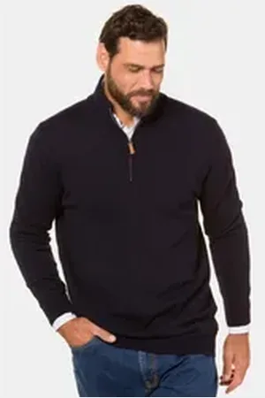 JP 1880 JP1880 Rundhalspullover Stricktroyer Stehkragen Zipper Langarm blau 7XL