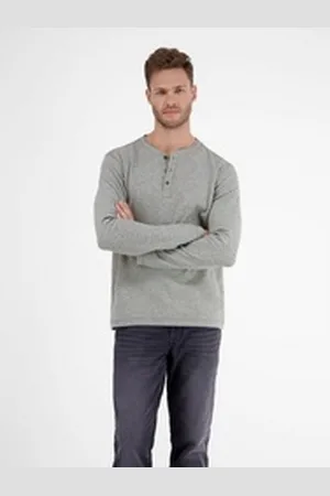 Lerros Langarmshirt Serafino in Strukturqualität grau S