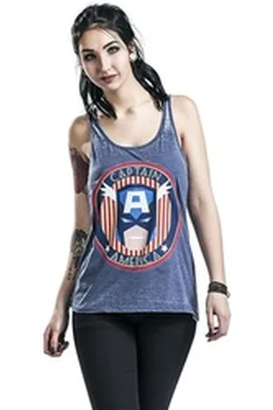 Marvel Tanktop Captain America Vintage Washed Girl-Top blau, Blau, Skinny Fit Damen und Mädchen T-Shirt ohne Ärmel Gr. S M L XL M
