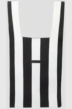 Comma, Comma casual identity Tragetasche Shopper aus Feinstrick mit Streifen, Label-Patch schwarz