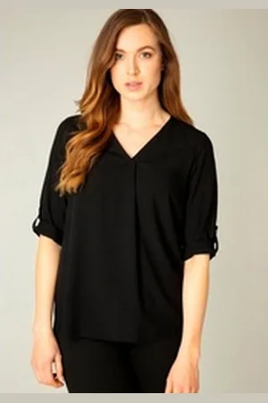 Base Level Shirtbluse mit V-Ausschnitt schwarz 48