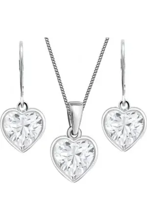 Goldene Hufeisen Schmuckset Zirkonia Weiss Herz Brisur Ohrringe Anhänger 40cm Kette 925 Silber (4-tlg, inkl. Geschenk-Etui), Mädchen Geschenkset weiß