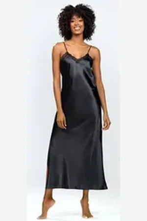DKaren Negligé klassisch und elegant, lang schwarz XS