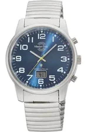Master Time Funkuhr Super Power MTGA-10823-32M, Armbanduhr, Quarzuhr, Herren, Datum, Leuchtzeiger, Flexband, Zugband silberfarben