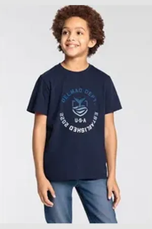 DELMAO T-Shirt mit Logo-Print für Jungen Kurzarm, Basic-Passform, mit Logodruck, Rundhalsausschnitt blau 152/158