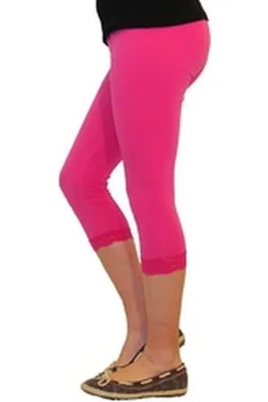 Yeset Caprihose Mädchen Kinder Leggings Leggins Hose Capri 3/4 kurz Spitze Baumwolle R rosa 146