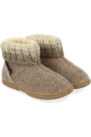 Haflinger Fidelius Yuki Kinderhausschuhe mit Kragen und Gummisohle unisex Hausschuh beige 31 EU
