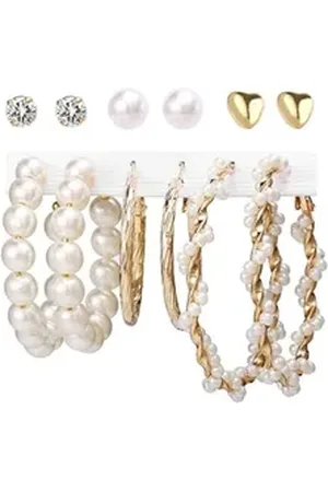 YouBella Ohrhänger-Set Stil 3 Ohrstecker & Ohrringe mit Ring Für Frauen & Mädchen (Inhalt der Box: Paar Reifen x 3, Paar Nieten x 3, Perfekt für alle Anlässe, Premium Qualität), Combo, Vergoldet, Modischer Kunstschmuck