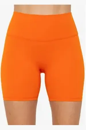 SASSYCLASSY Funktionsleggings Kurze High Waist Leggins mit breitem Taillenbund orange L