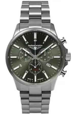 Bauhaus Chronograph Aviation 2880M-4, Armbanduhr, Quarzuhr, Herrenuhr, Titan, Saphirglas, Made in Germany silberfarben