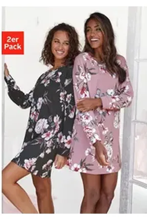 vivance collection Dreams Sleepshirt (2er-Pack) mit Blumendruck lila|schwarz 40/42