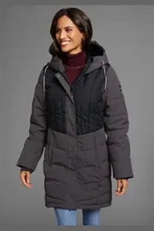Polarino Winterjacke gesteppter Winterparka mit gefütterter Kapuze schwarz 36