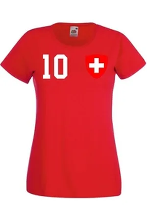 Youth Designz T-Shirt Schweiz Damen T-Shirt im Fußball Trikot Look mit trendigem Motiv weiß XS