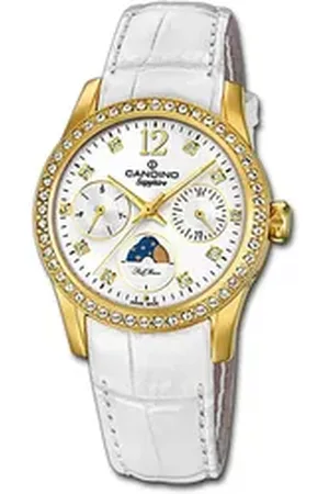 Candino Quarzuhr Damenuhr Classic C4685/1, (Analoguhr), Damenuhr Lederarmband weiß, rundes Gehäuse, mittel (ca. 33mm) weiß