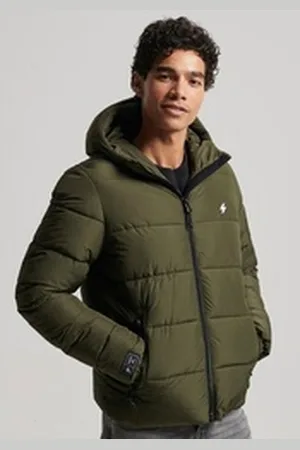 Superdry Steppjacke HOODED SPORTS PUFFR JACKET mit kontrastfarbener Stickerei grün XXXL