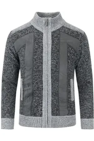 Allthemen Cardigan Herren Cardigan Grobstrick Gefüttert Pullover für Winter grau L