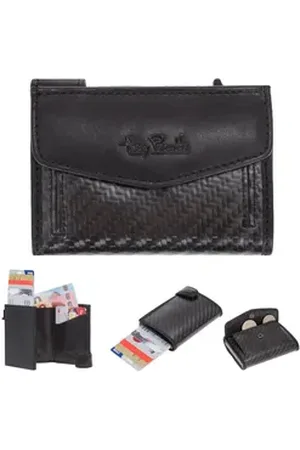 Tony Perotti Mini Geldbörse Geldbeutel Kartenbörse Damen Herren Smart Wallet Furbo RFID Schutz, Portemonnaie Lederbörse klein Börse echtes Leder + Schlüsselbörse schwarz